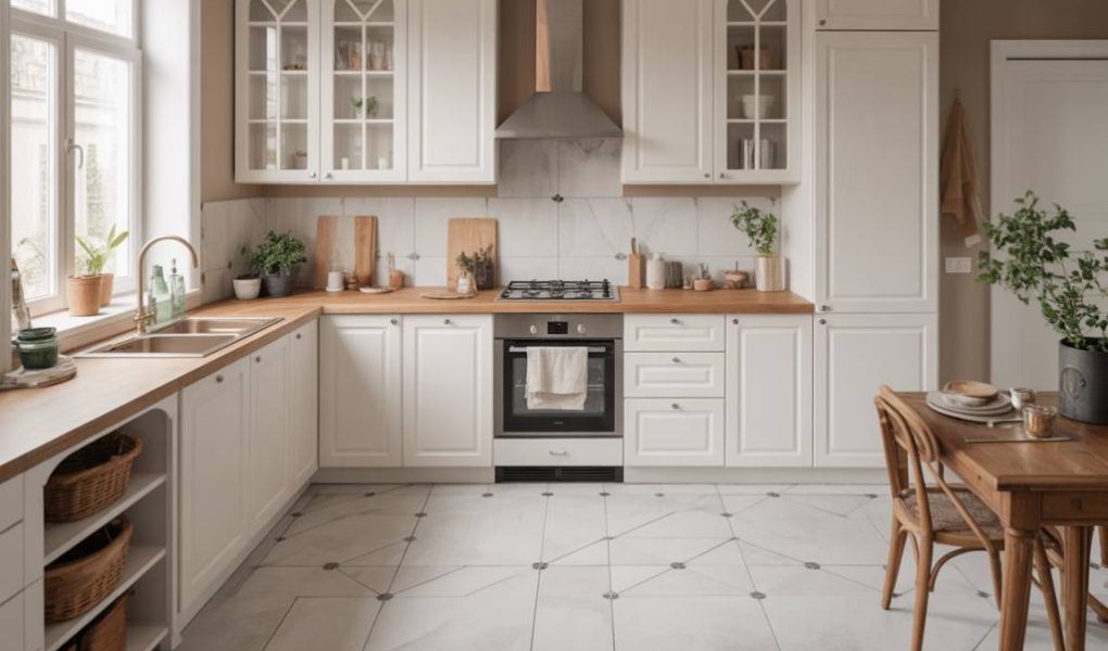 Carrelage effet marbre dans la cuisine : luxe discret et entretien simplifié