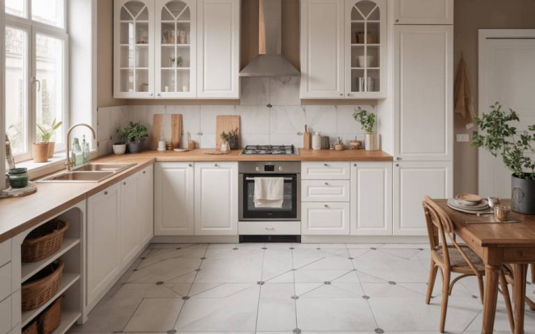 Carrelage effet marbre dans la cuisine : luxe discret et entretien simplifié