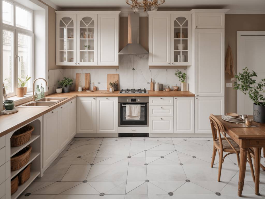 Carrelage effet marbre dans la cuisine : luxe discret et entretien simplifié