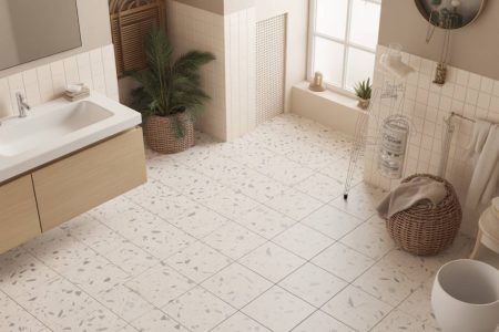 Carrelage effet terrazzo : retour en force d’un classique dans la salle de bain moderne